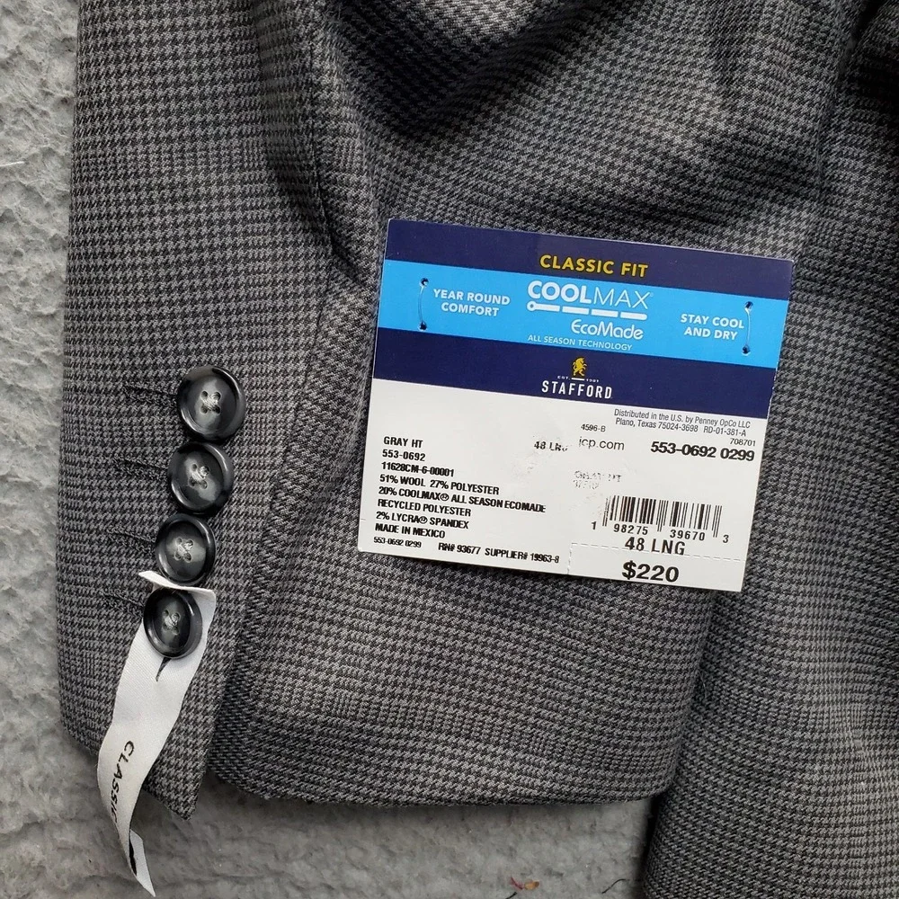 Stafford Coolmax Blazer Mens 48L Multi Wool Blend Performance Classic Fit Notch